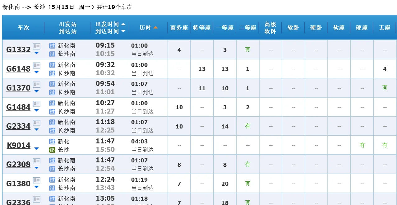 长沙南到新化南的高铁有几趟车还有时刻表(新化到长沙的高铁)4
