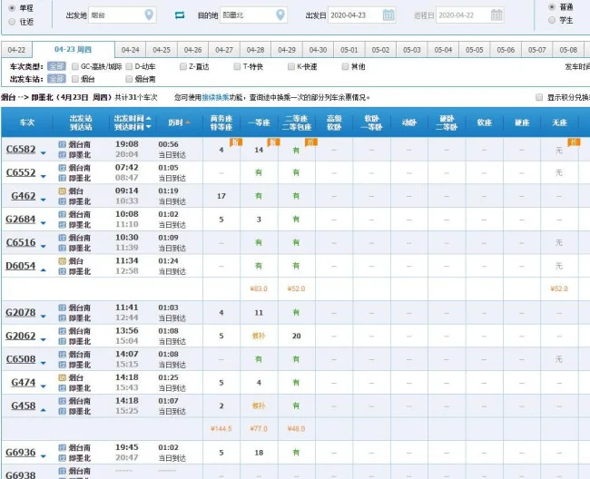 烟台到即墨区动车晚上几点发（即墨到烟台高铁时刻表）2