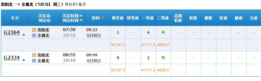 高铁2334次列车途径停靠站(贵阳到余姚北站高铁)3