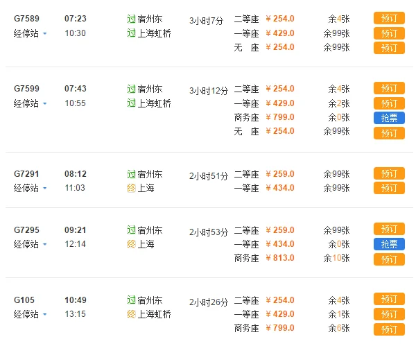 宿州有高铁吗到上海票价多少（宿州到上海高铁）1