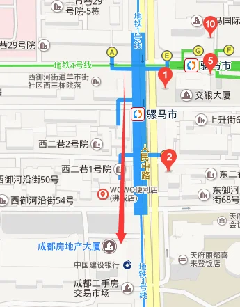 骡马市地铁站A口到成都市房管局房产交易中心怎么走（地铁几号线到成都市房管局）1
