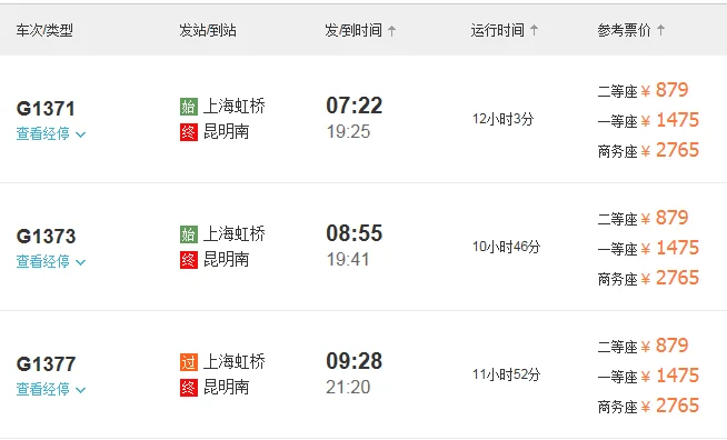 请问上海到昆明的高铁要几个小时（上海到昆明的高铁多少钱）