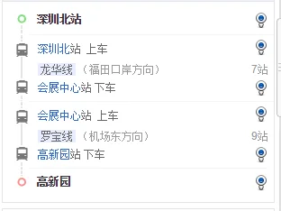 深圳北站到大冲地铁高新园站B区（深圳北到高新园站的地铁线路）