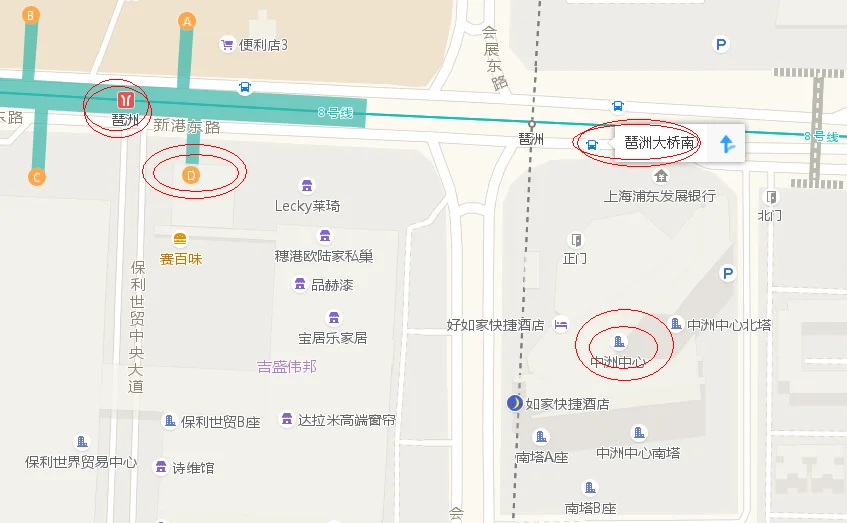 路线问题：广州琶洲中洲国际展览中心(地铁八号线琶洲站D出口）（广州中州中心地铁口）