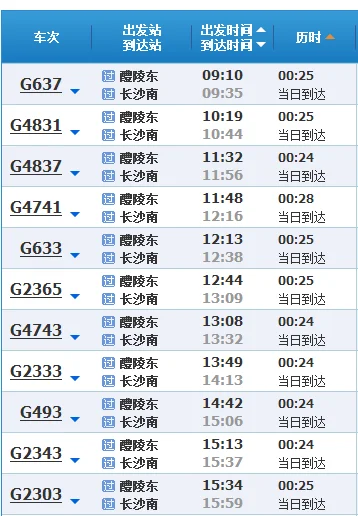 长沙到醴陵的高铁票时刻表（长沙南站到醴陵东高铁）4