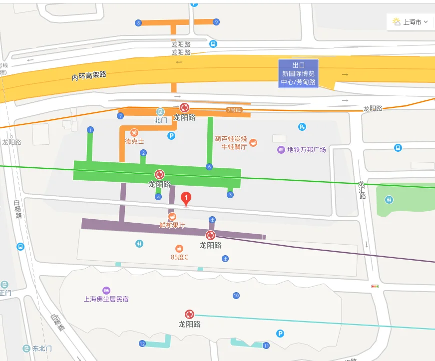 上海龙阳路地铁站几号口出可以坐到公交龙大线（龙阳路地铁站几号门离）