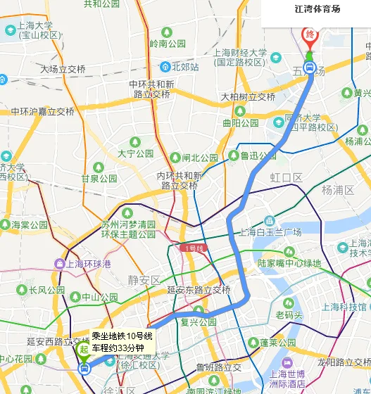 上海地铁10号线和2号线几点挺运我要从虹桥火车站到江湾体育场（江湾体育场地铁到虹桥火车站多少时间）2