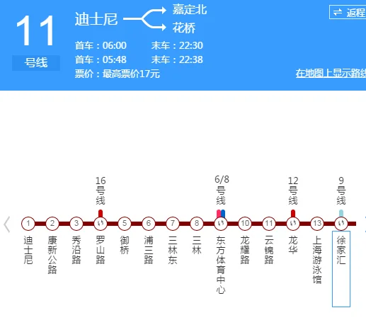 上海地铁11号线所有站点（上海安亭地铁线站点）