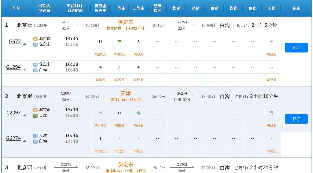 北京南到白沟火车票多钱（北京到白沟高铁的价格）1