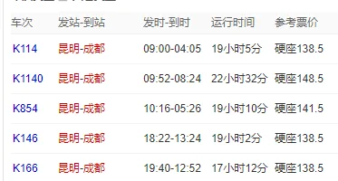 昆明到 成都的高铁有几点几点的（昆明到成都有没有高铁）