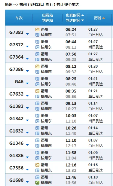 衢州至杭州高铁票价（衢州到杭州高铁）