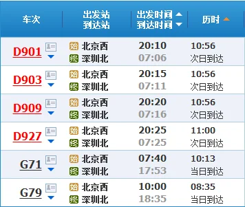 从深圳到北京的高铁需要多长时间（北京至深圳高铁时刻表）3