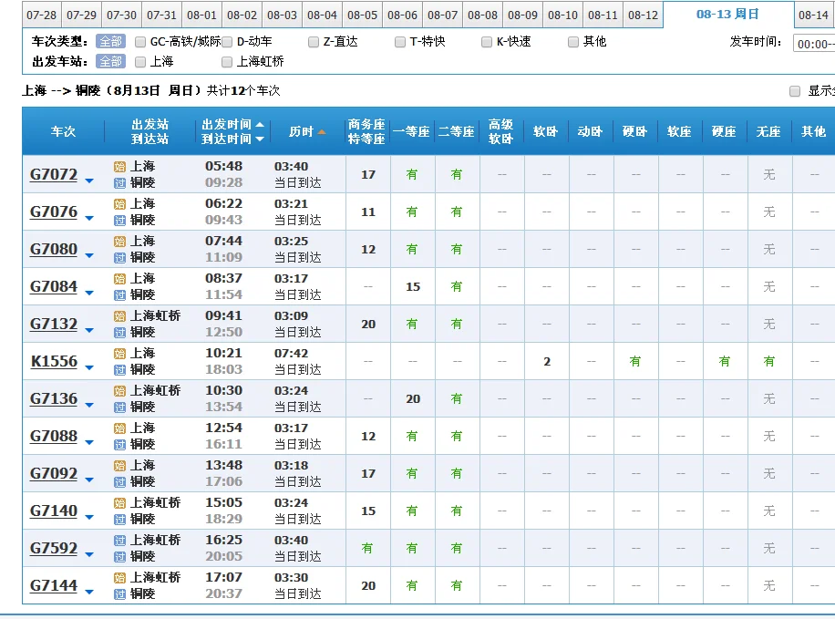 上海至铜陵的高铁有几班（上海站到铜陵高铁）3