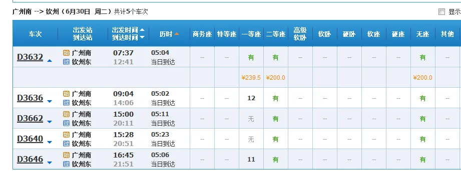 深圳到广西钦州高铁（到钦州高铁）