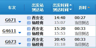 杨凌高铁时刻表(咸阳到杨凌的高铁车次)5