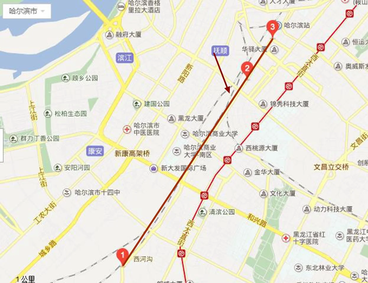 哈站到上方街/铁路街（路口）怎么走（哈尔滨铁路街）