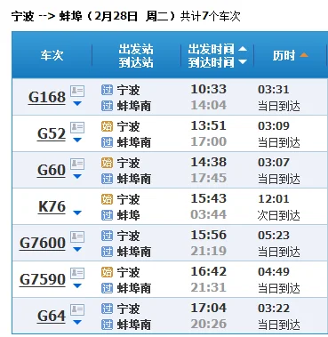 g1228高铁时刻表（海宁到蚌埠高铁时刻表）