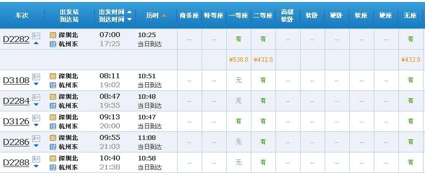 深圳北站到浙江的高铁票价（深圳到浙江的高铁）3