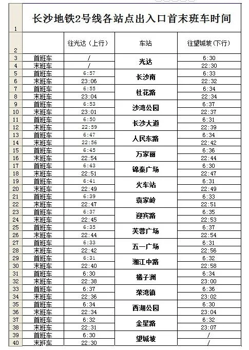 长沙地铁一趟最晚是几点(长沙2号地铁晚上营运时间)6