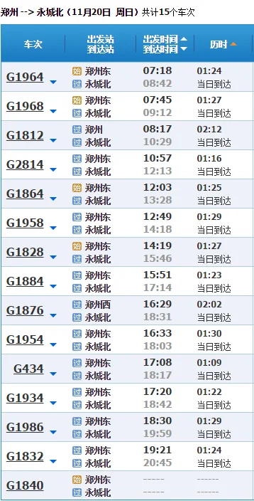 杭州东到永城北站高铁（西安到永城高铁时刻表）5