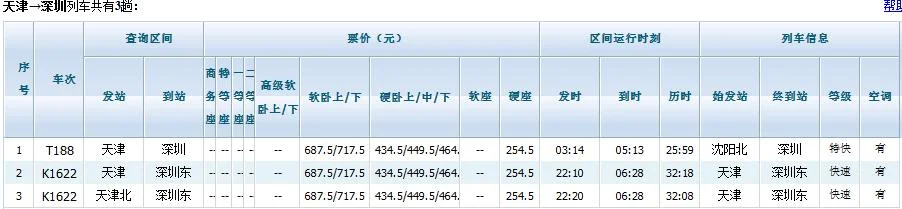 深圳到天津有高铁坐吗需要多长时间到达（天津到深圳高铁时刻表）5
