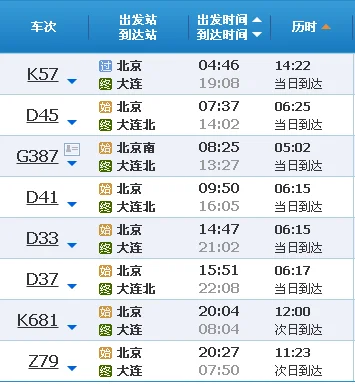 大连至北京高铁经停站（大连北京高铁）3