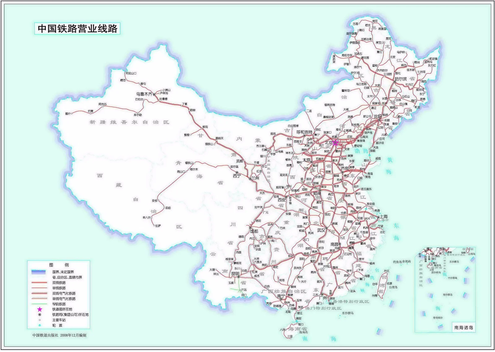 中国铁路干线地图（中国铁路线地图）3