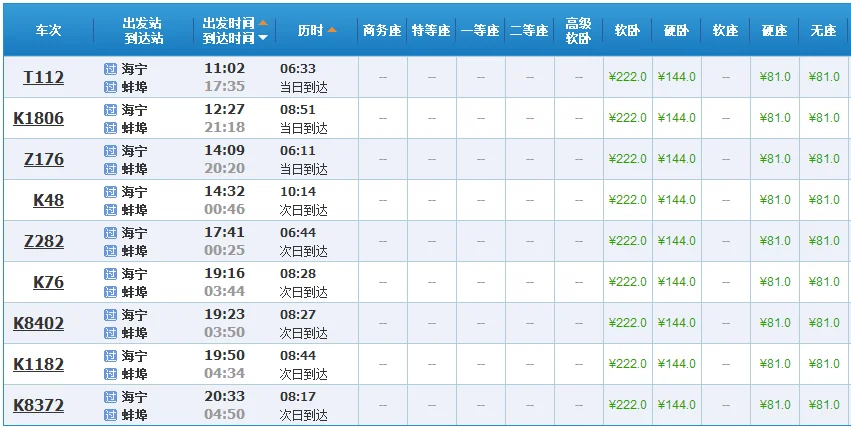 g1228高铁时刻表（海宁到蚌埠高铁时刻表）2