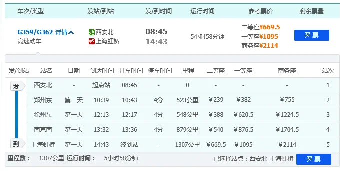 高铁西安北站到上海虹桥的路线图（上海虹桥到西安北高铁）