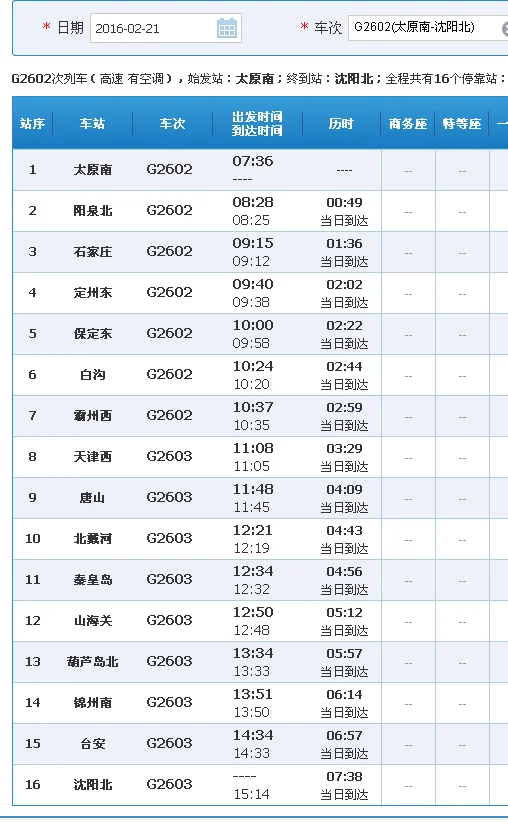 太原南至天津西高铁都是经过什么城市（g2602次高铁列车时刻表）3