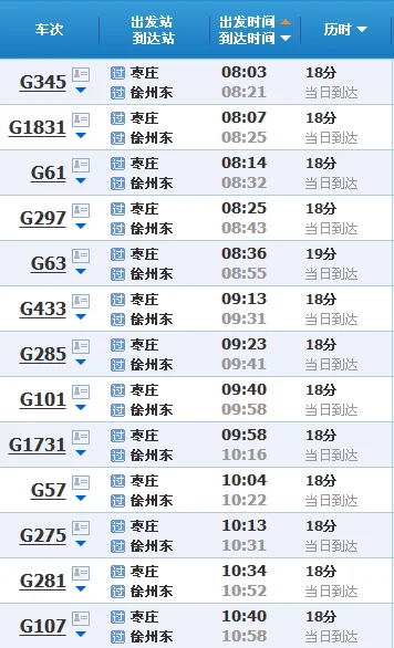 你好！请问徐州之枣庄高铁时间分别是普客是以及到站时间谢谢！（枣庄徐州高铁）
