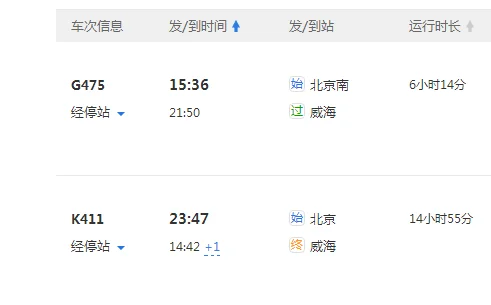 北京到山东荣城的高铁几点发车都途经什么站点(荣成到北京高铁路线图)3