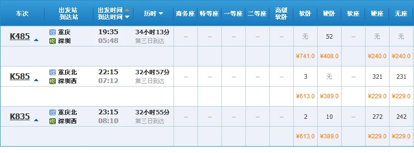 深圳到重庆高铁怎么坐多少钱（重庆深圳高铁）3