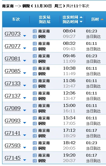 南京南站到铜陵站高铁时间表（南京南到铜陵高铁时刻表）5