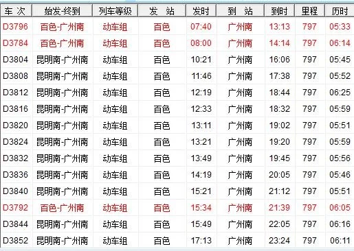 广州南站至百色高铁站(百色高铁到广州南站)3