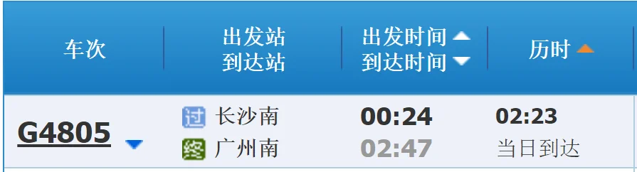 武广高铁长沙南站至广州南站时刻表（长沙南至广州南高铁时刻表）