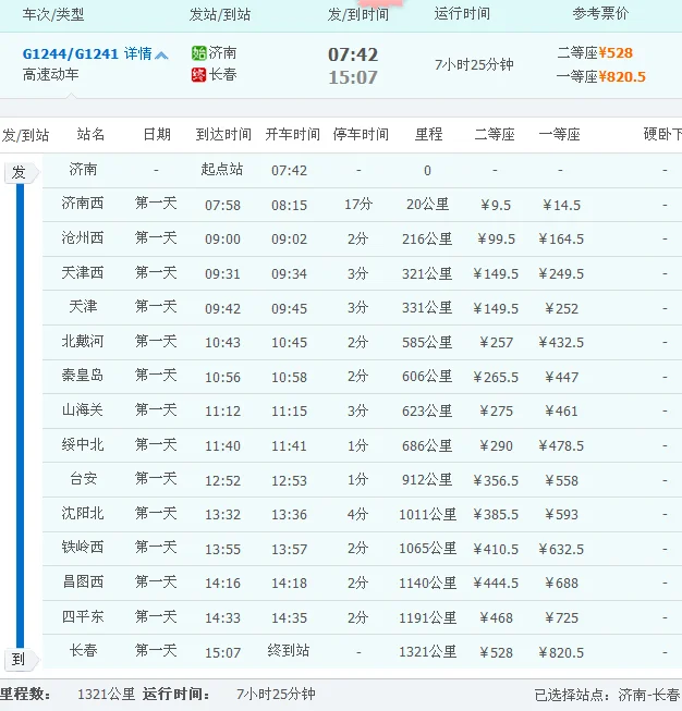 高铁保定到北京时刻表(高铁1241)2