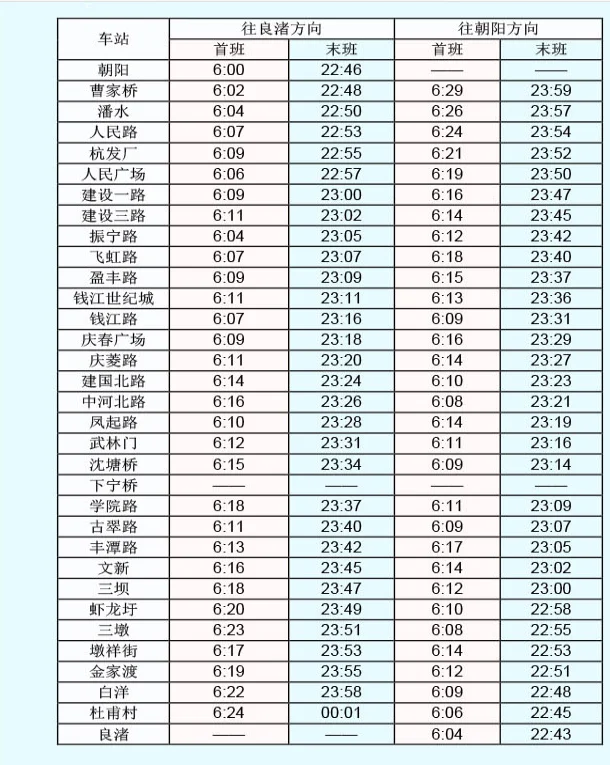 杭州地铁二号线详细线路（杭州2号线地铁班车时刻表）4