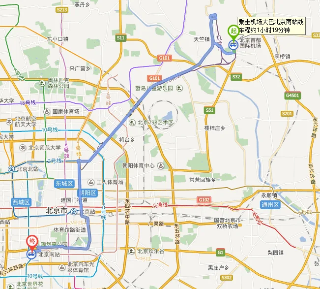 首都机场到北京南站乘地铁多久（北京飞机场到火车南站地铁站）1