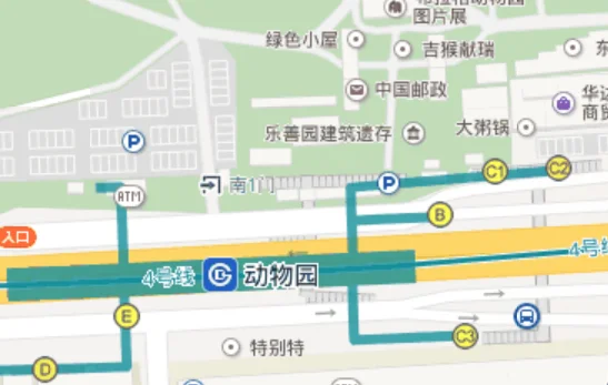 从地铁四号线动物园站下来以后走那个出口到动物园比较近到动物园的那个门（地铁4号线出口动物园）2