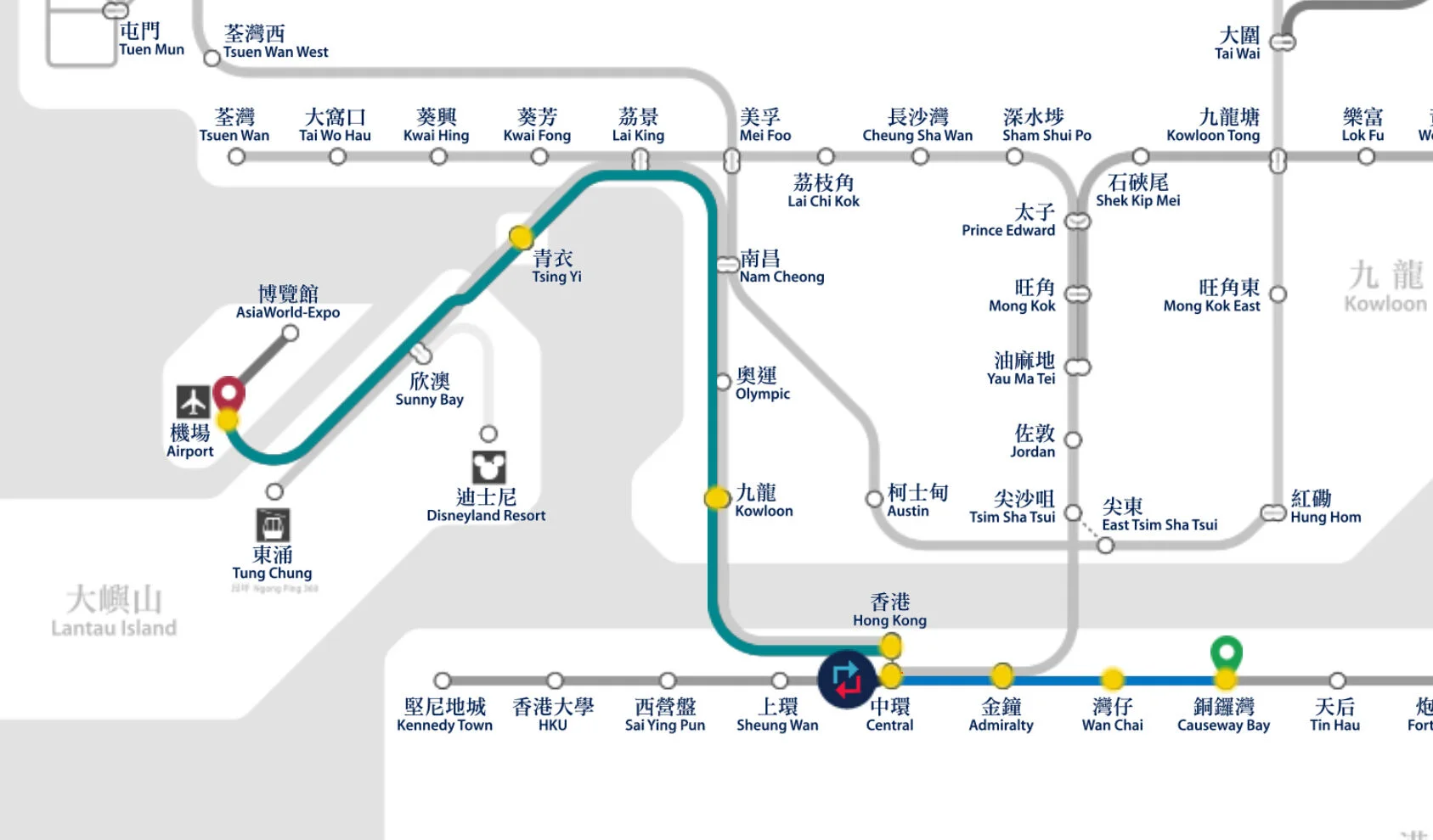 怎么乘地铁从香港机场到铜锣湾（香港机场到铜锣湾地铁线路）