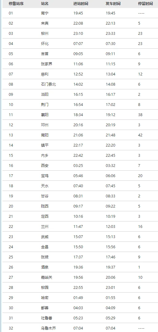 K4351次列车的时刻表(天水到酒泉高铁时刻表)2