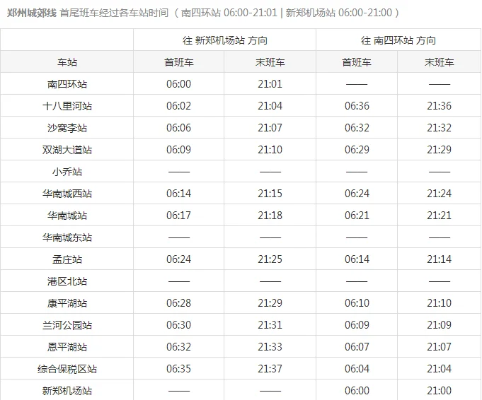 郑州地铁机场线运营时间(来往新郑机场的地铁时间表)2
