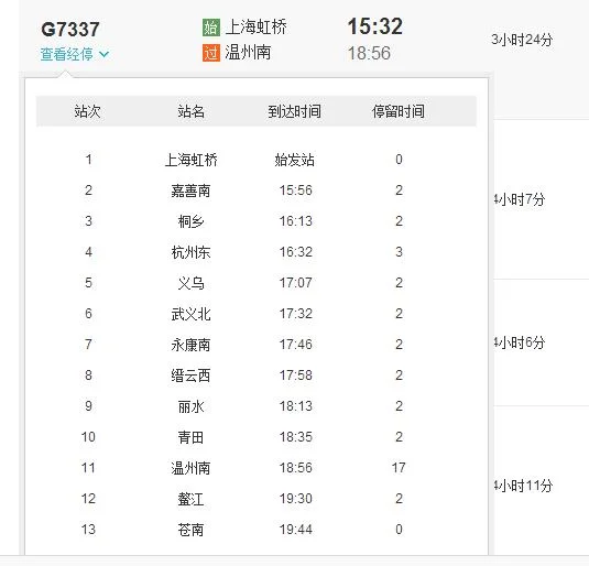 上海到杭州高铁列车时刻表（g7337高铁时刻表查询）3