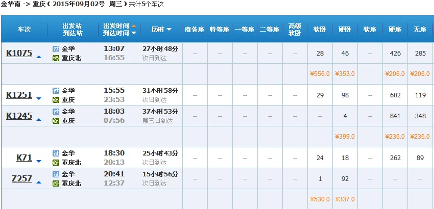 金华到重庆高铁z257/258次是上海直达重庆在金华几点发车票价多少(金华到重庆高铁)3